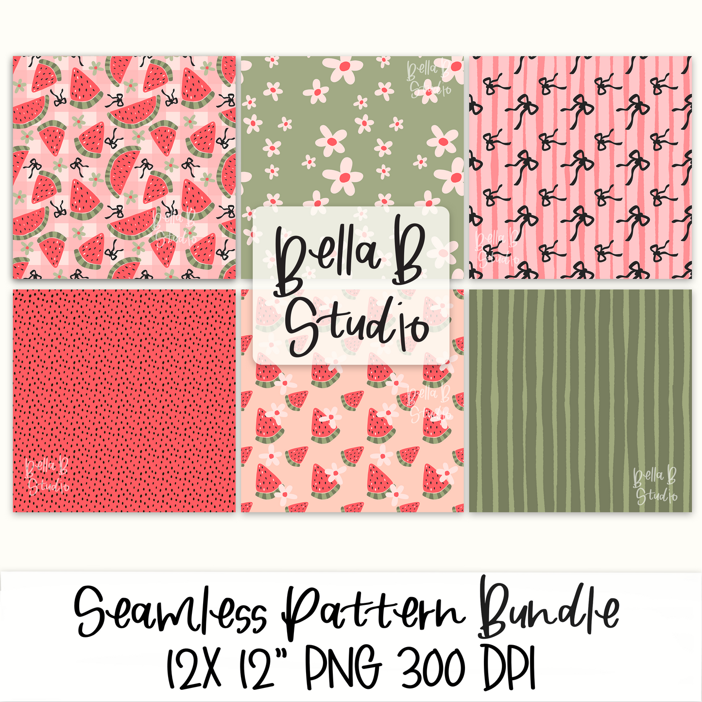Whimsical Watermelon Seamless Digital Paper Bundle - PNG File