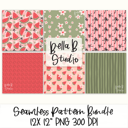 Whimsical Watermelon Seamless Digital Paper Bundle - PNG File