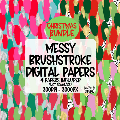 [BUNDLE] Christmas Messy Brush Stroke Digital Paper PNG