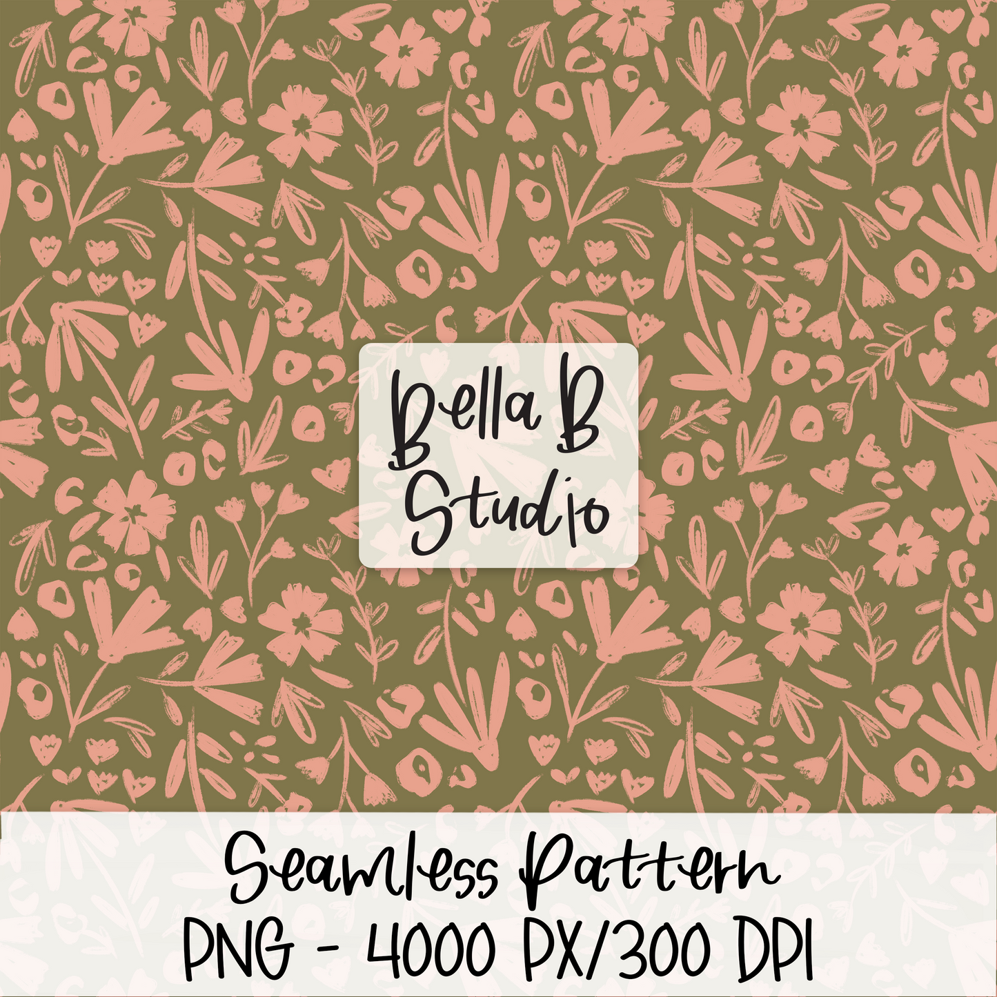 Green Pink Floral Seamless Digital Paper - PNG File