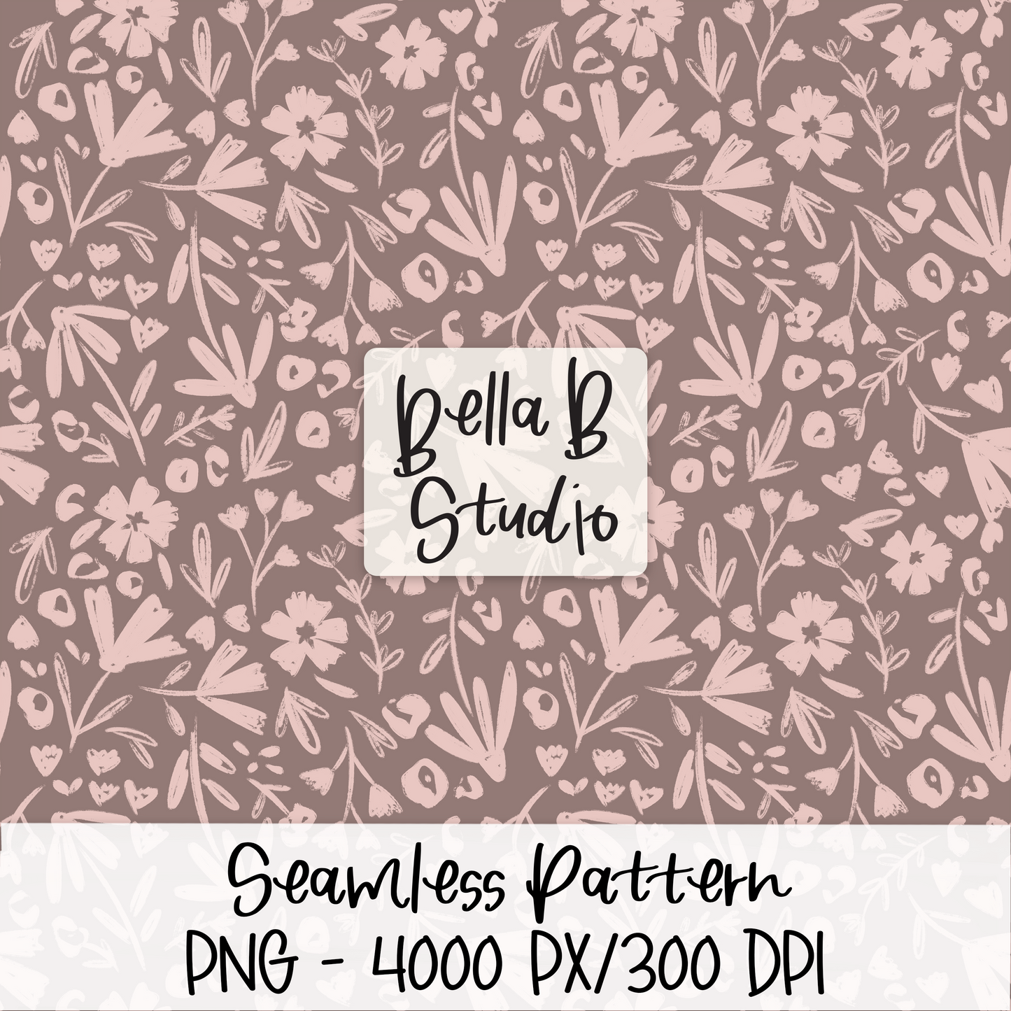 Mauve Floral Seamless Digital Paper - PNG File