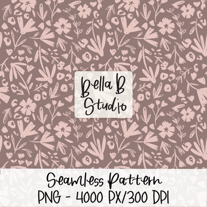 Mauve Floral Seamless Digital Paper - PNG File