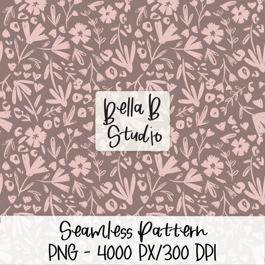 Mauve Floral Seamless Digital Paper - PNG File