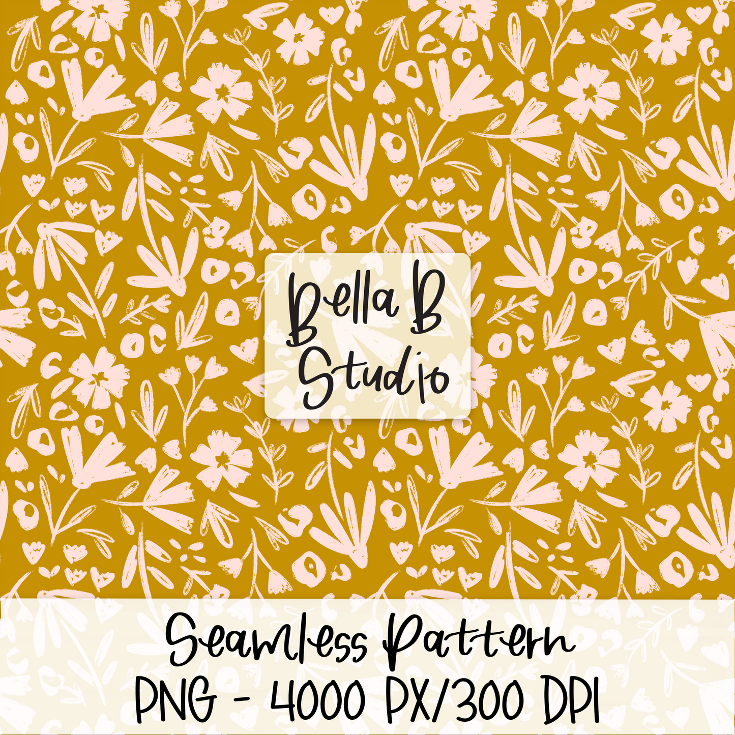 Mustard Floral Seamless Digital Paper - PNG File