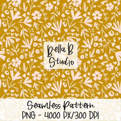 Mustard Floral Seamless Digital Paper - PNG File