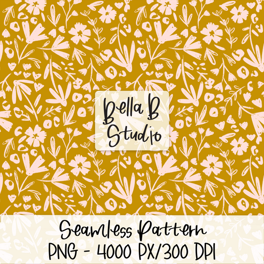 Mustard Floral Seamless Digital Paper - PNG File