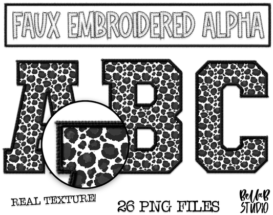 Faux Embroidered Alphabet Set - BLACK Leopard