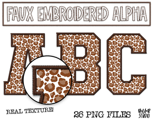 Faux Embroidered Alphabet Set - BROWN Leopard