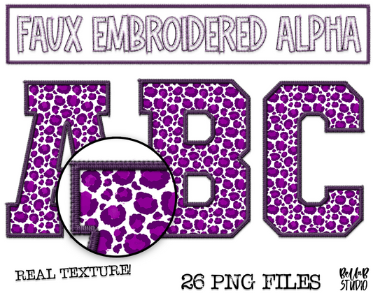 Faux Embroidered Alphabet Set - PURPLE Leopard