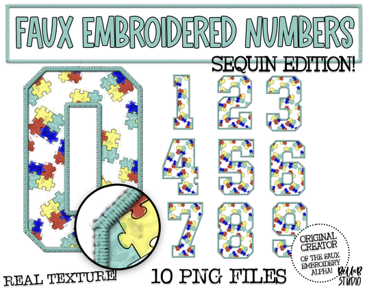 Faux Embroidered Autism Number Set