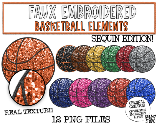 Faux Embroidered SEQUIN Basketball Elements Bundle