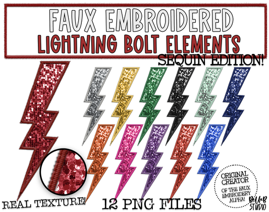 Faux Embroidered SEQUIN Lightning Bolt Elements Bundle