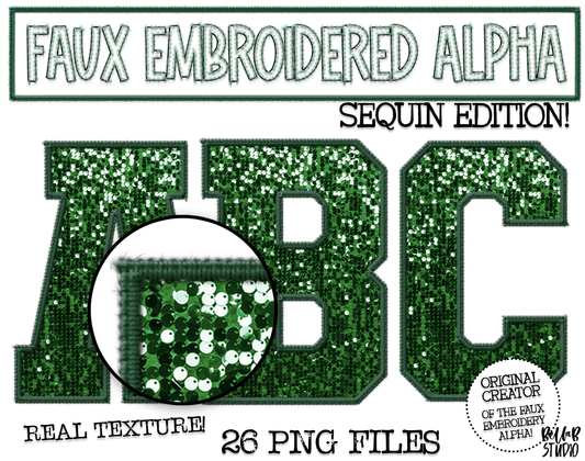 Faux Embroidered SEQUIN Alphabet Set - Dark Green