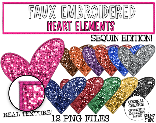 Faux Embroidered SEQUIN Hearts Elements Bundle