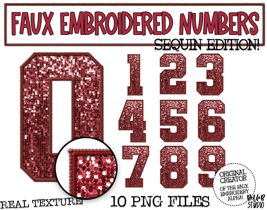 Faux Embroidered SEQUIN Number Set - Maroon