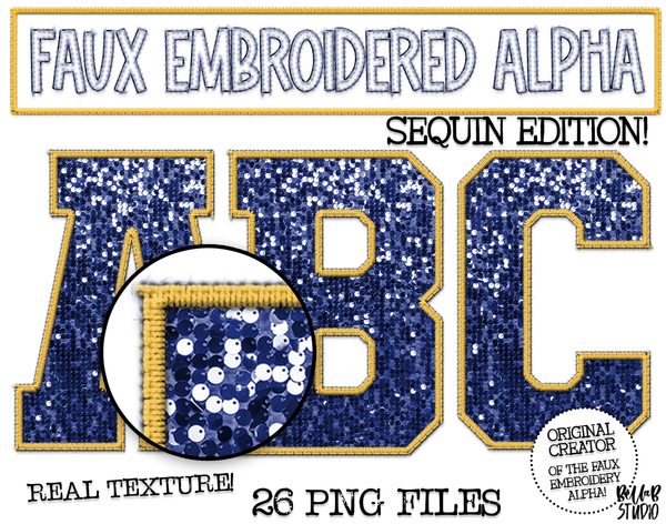 Faux Embroidered SEQUIN Alphabet Set - Navy/Gold – Bella B Studio