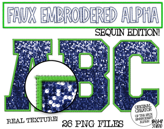 Faux Embroidered SEQUIN Alphabet Set - Navy/Lime