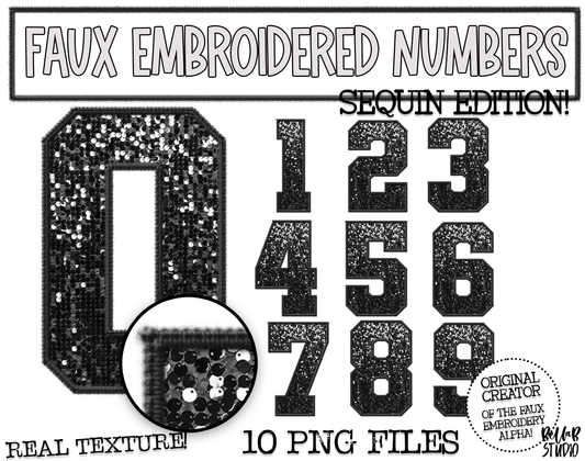 Faux Embroidered SEQUIN Number Set - Black
