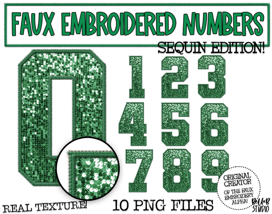 Faux Embroidered SEQUIN Number Set - Green