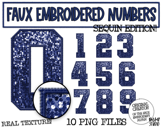 Faux Embroidered SEQUIN Number Set - Navy