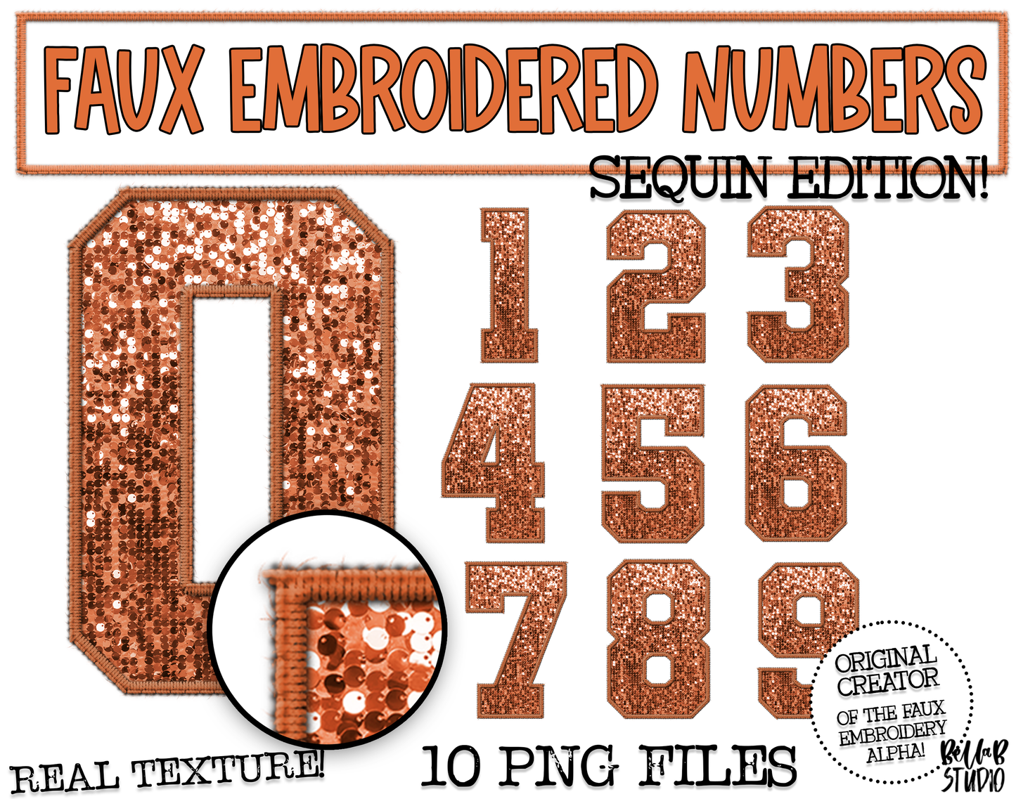 Faux Embroidered SEQUIN Number Set - Orange