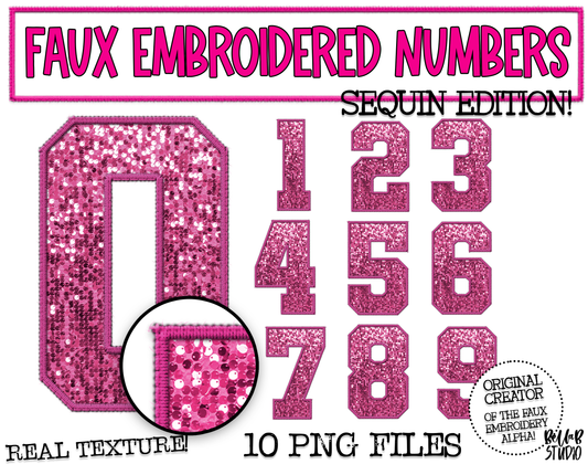 Faux Embroidered SEQUIN Number Set - Pink