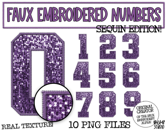 Faux Embroidered SEQUIN Number Set - Purple
