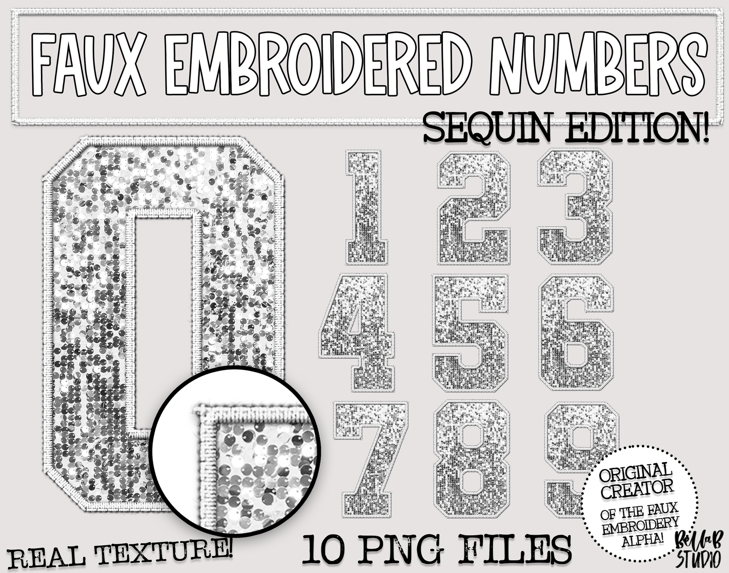 Copy of Faux Embroidered SEQUIN Number Set - White