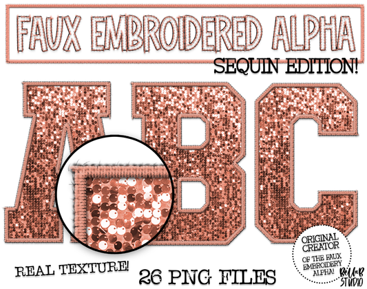 Faux Embroidered SEQUIN Alphabet Set - Peach
