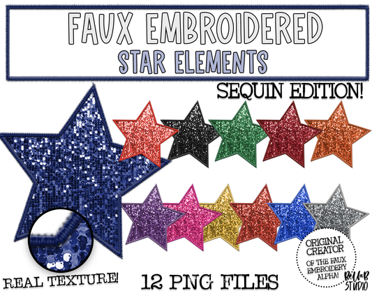 Faux Embroidered SEQUIN Star Elements Bundle