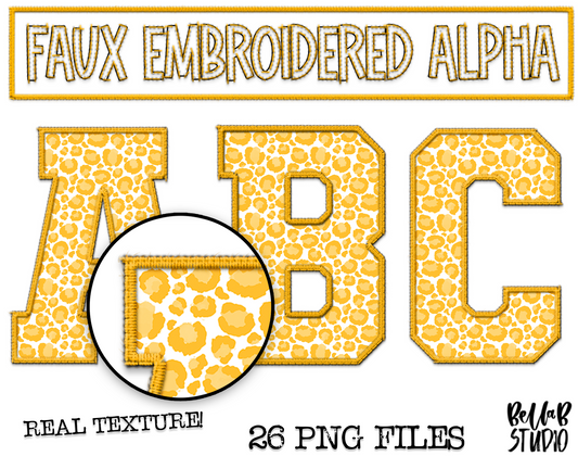 Faux Embroidered Alphabet Set - YELLOW Leopard