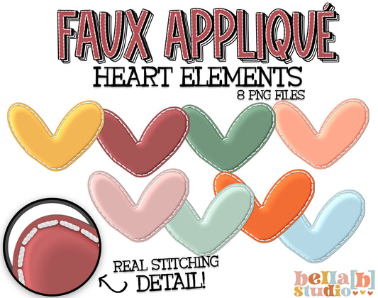 Faux Applique Hearts Elements Bundle