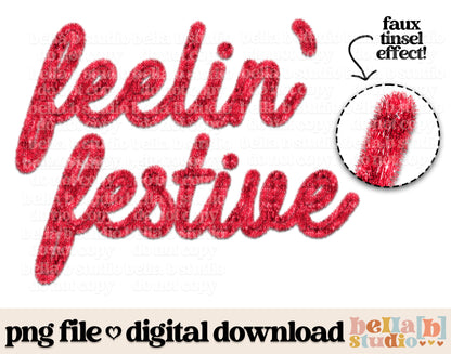 Faux Tinsel Feelin' Festive PNG Design - Bundle of 6