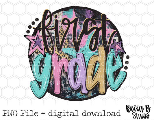 First Grade Starry Grunge School PNG Design