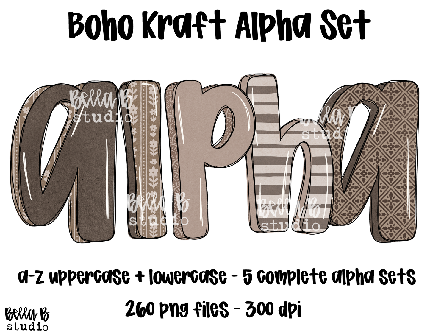 Floral Kraft Alpha Bundle - Set of 5 Alphabets