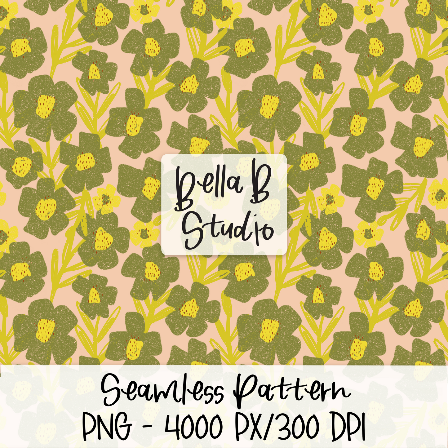 Lime Green Distressed Floral Seamless Digital Paper - PNG File