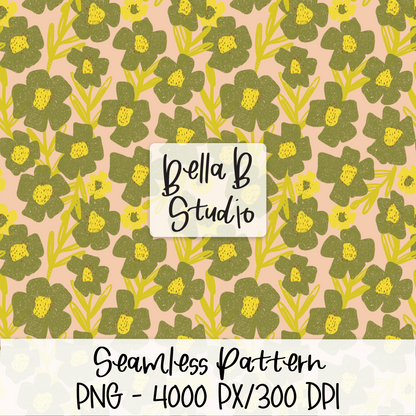 Lime Green Distressed Floral Seamless Digital Paper - PNG File