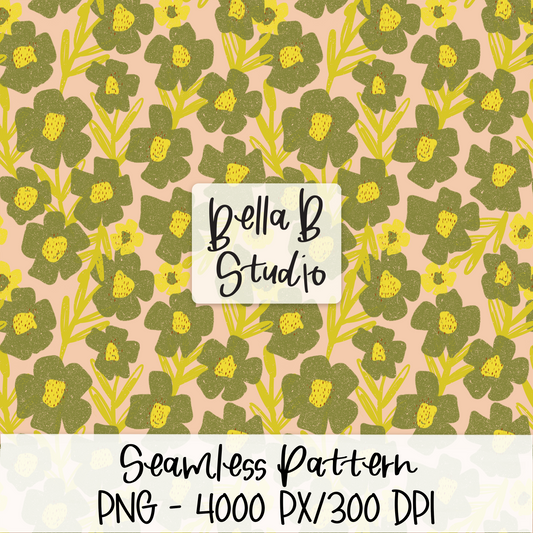 Lime Green Distressed Floral Seamless Digital Paper - PNG File