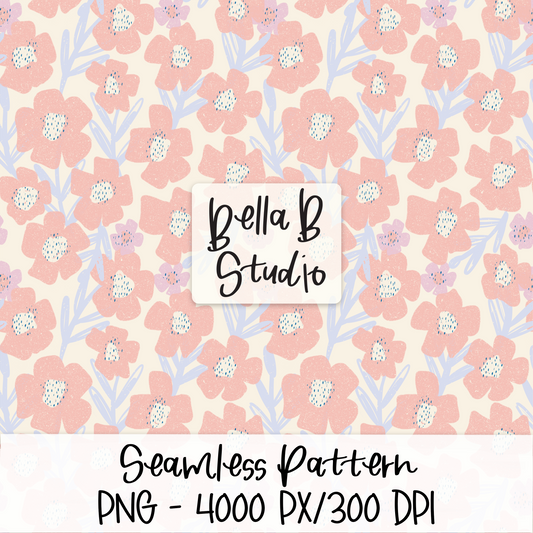 Soft Pink Distressed Floral Seamless Digital Paper - PNG File
