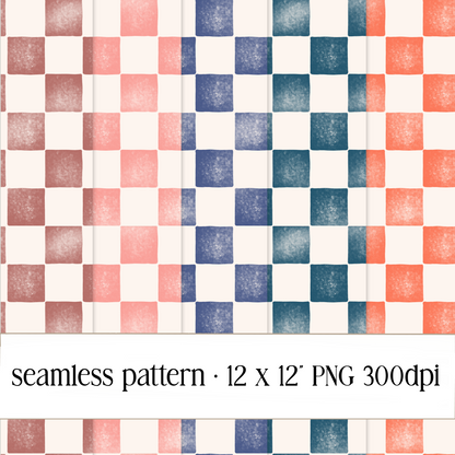 Grunge Checkers Seamless Pattern Bundle - [ PNG File ]