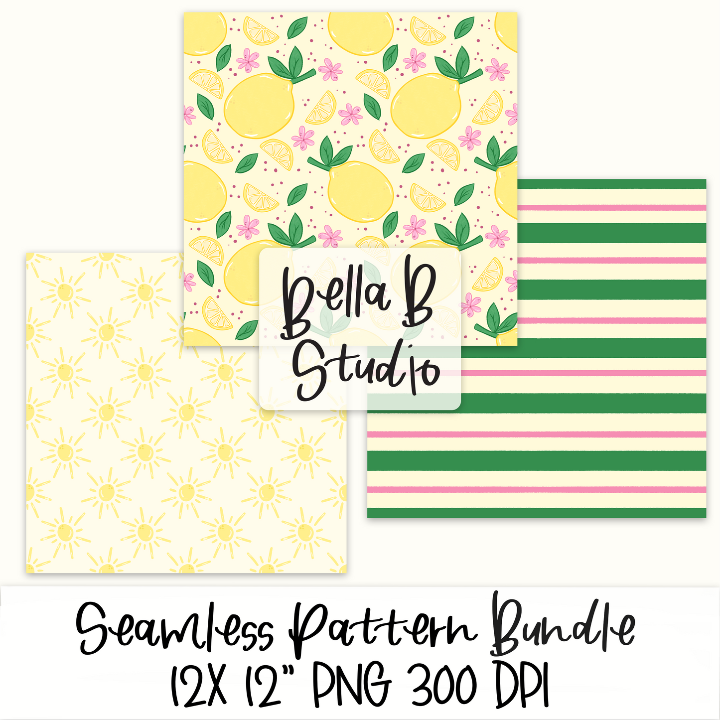 Summer Sunshine and Lemons Seamless Digital Paper - PNG File