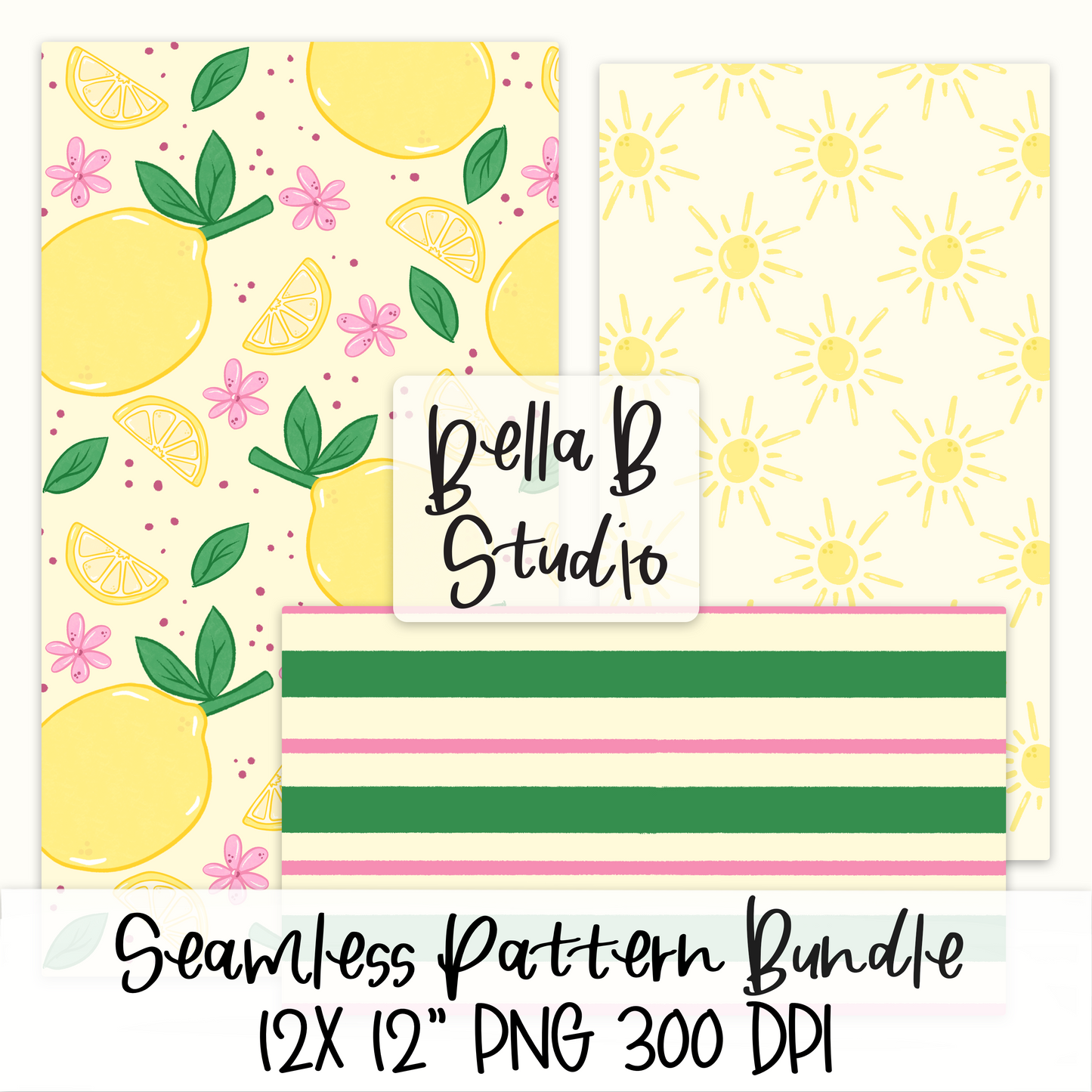 Summer Sunshine and Lemons Seamless Digital Paper - PNG File
