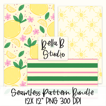 Summer Sunshine and Lemons Seamless Digital Paper - PNG File