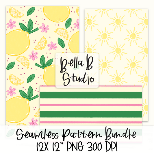 Summer Sunshine and Lemons Seamless Digital Paper - PNG File