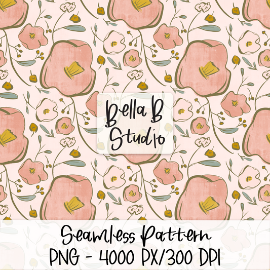 Blush Vintage Floral Seamless Digital Paper - PNG File