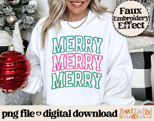 Merry Varsity Faux Embroidery Stack PNG Design