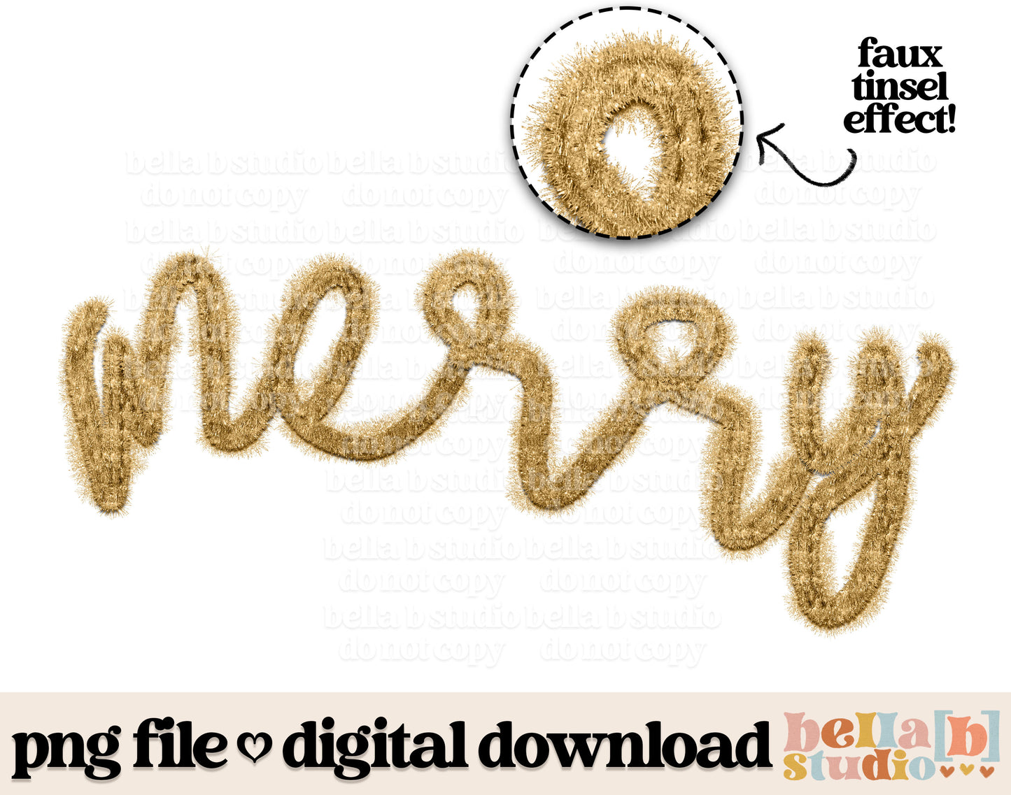 Merry Faux Tinsel Gold PNG Design