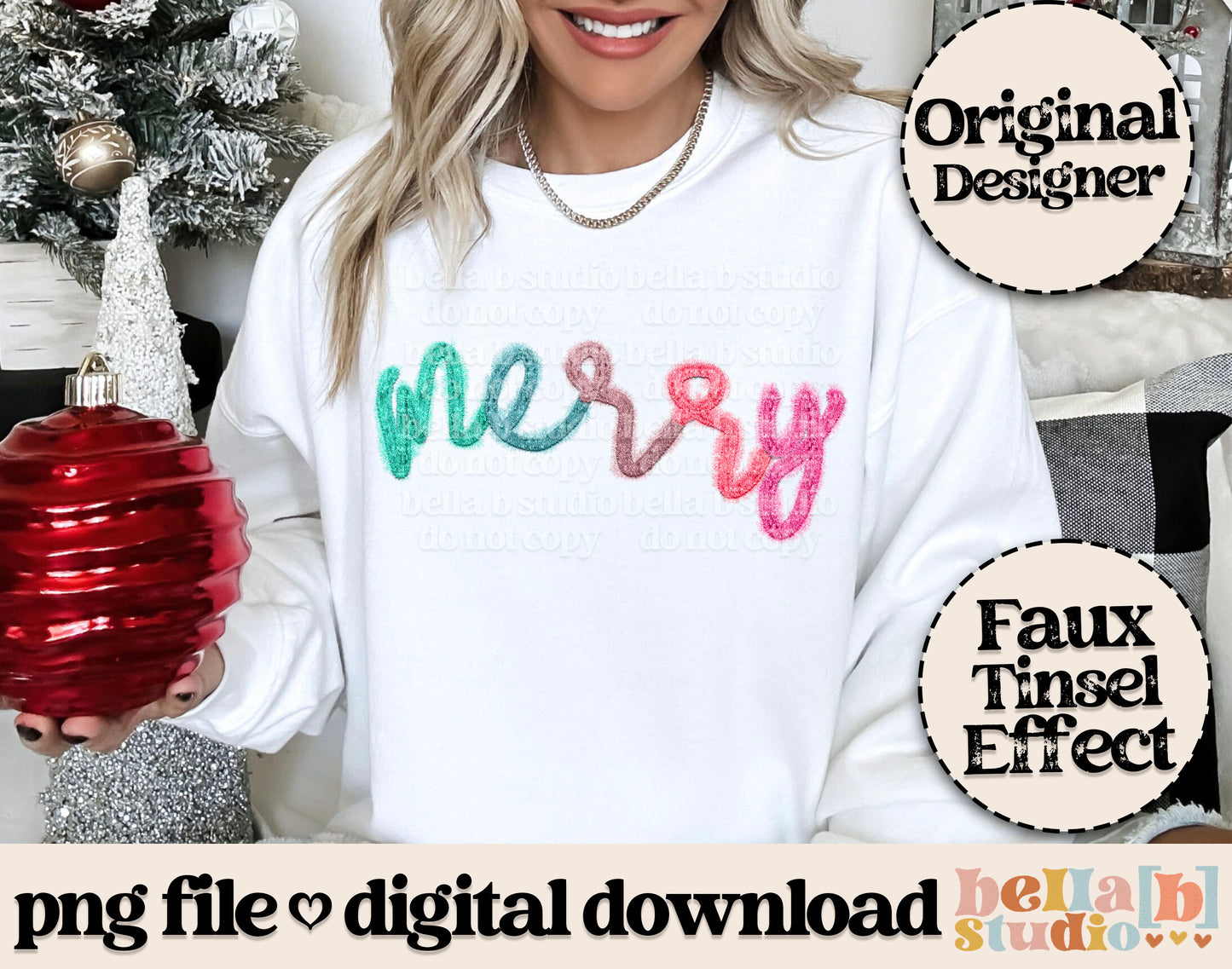 Merry Faux Tinsel Bright PNG Design