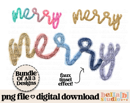 Merry Faux Tinsel PNG Bundle All 3