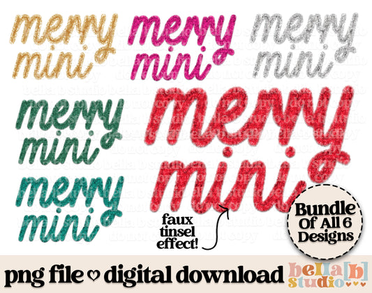 Faux Tinsel Merry Mini PNG Design - Bundle of 6